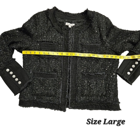 Nanette Lapore Cotton Tweed Jacket With Open Front In Black & Silver Sequins NWT - Picture 7 of 14